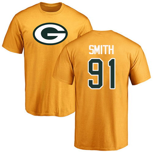 Men Green Bay Packers Gold #91 Smith Preston Name And Number Logo Nike NFL T Shirt->green bay packers->NFL Jersey